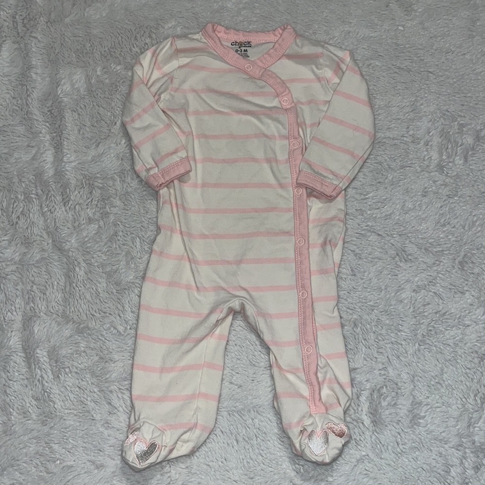 chick pea snap up pink and cream footie/sleeper 0-3 months baby girl